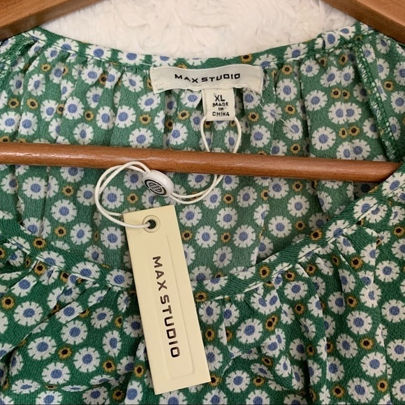 𝅺nwt Max studio green geo floral flowy mini dress - Picture 5 of 7
